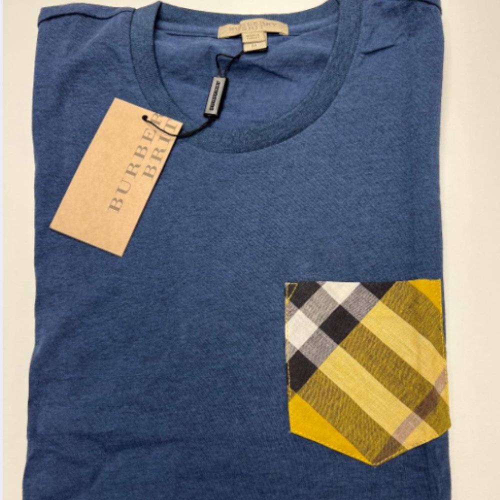 Burberry brit men's blue check pocket tshirt size medium